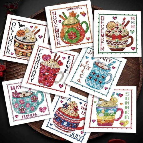 YOKUSHI 12 PCS Monthly Diamond Art Painting Greeting Cards, 12 Month from Jan - Dec Craft DIY Card Making Kits for Adults Gifts (Month)