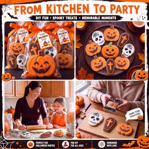 Teenyyou 3 Pcs 7.5 Inch Large Halloween Cookie Cutters Set Extra Large Pumpkin Coffin Skull Shapes Stainless Steel Metal Giant Cookie Cutters Molds for Halloween Day Baking Party Kitchen Accessories