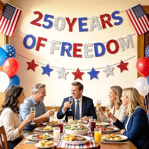 4th of July Decorations - USA 250th Anniversary - Independence Day Glitter Banner Set, 250 Years of Freedom Patriotic Party Supplies, Banners for 2026 Celebration