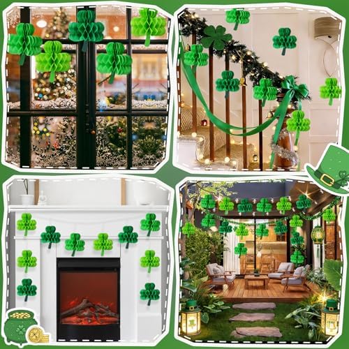 JULMELON 18Pcs St Patricks Day Hanging Decorations Honeycomb Shamrock