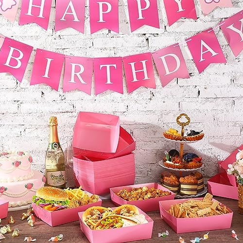 Uiifan 100 Pcs 5 lb Extra Large Paper Food Serving Trays, Light Pink