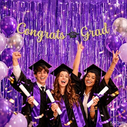 KatchOn Purple Streamers Backdrop - 3.2x8 Feet, Pack of 2, Purple Decor