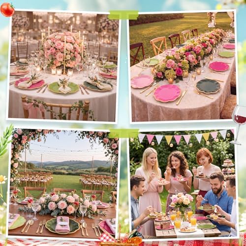 72 Pcs Pink and Green Paper Plates 9 Inch Disposable
