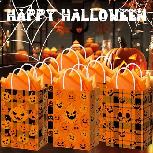 Kolldenn 48 Pcs Halloween Gift Bags with Tissue Paper for Diwali Party