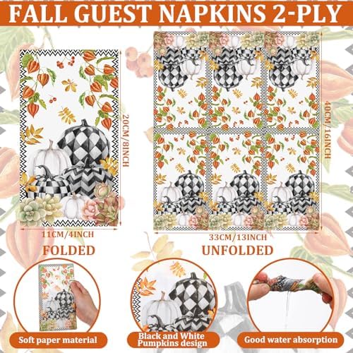 Seajan 200 Pcs Fall Plaid Pumpkin Disposable Hand Towels for Bathroom