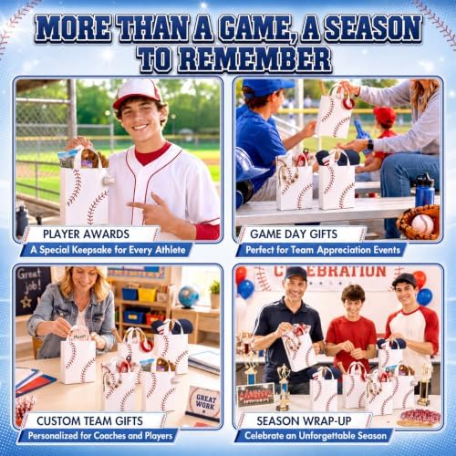 Pajean 24 Pcs Baseball Clear Plastic Gift Bags with Handles, 5.9 x 8.7 x 3.1 Inch Gameday PE Treat Bags, Red Stitching Candy Goodie Pouches for Team Parties, Sports Banquets, Birthday Event Supplies