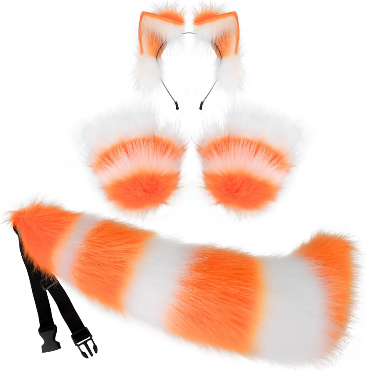 JUNBOON Faux Fur Cat Ears and Wolf Fox Tail Set Adult Kids Claw Glove Kit for Halloween Anime Cosplay Party