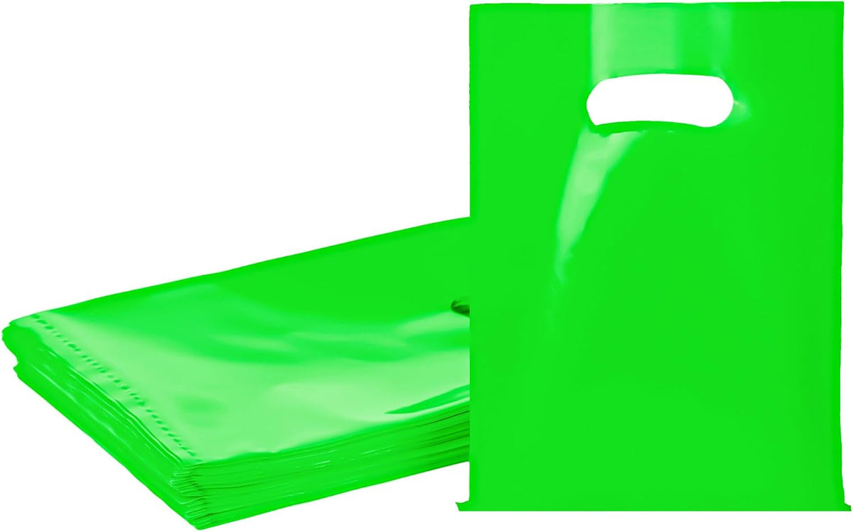 Green 100 PCS Small Gift Bags, 6"x8" Goodie Party Favor Bags with Handle, Treat Retail Pouches for Kids Birthday, Christmas, Small Business