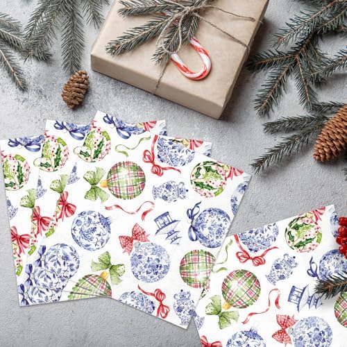 FYSUIMU Christmas Balls Paper Napkins Luncheon Napkin Chinoiserie Xmas Ball Disposable Dessert Dinner Hand Napkin for Holiday Party Decorations Supplies, 50 Pcs