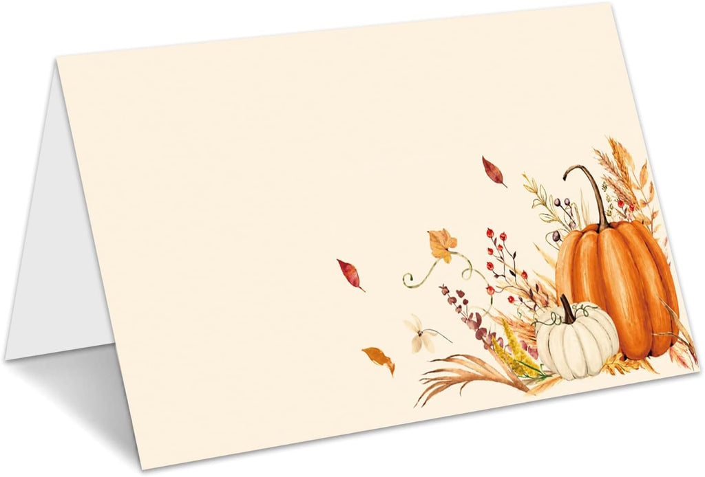 Pumpkin Place Cards for Table Setting, Tent Cards Decor For Birthday Baby Shower Thanksgiving Party Decorations, Bridal Shower Wedding Place Card, 25 Pack Birthday Food Name Card 2 x 3.5" /038