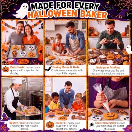 Teenyyou 3 Pcs 7.5 Inch Large Halloween Cookie Cutters Set Extra Large Pumpkin Coffin Skull Shapes Stainless Steel Metal Giant Cookie Cutters Molds for Halloween Day Baking Party Kitchen Accessories