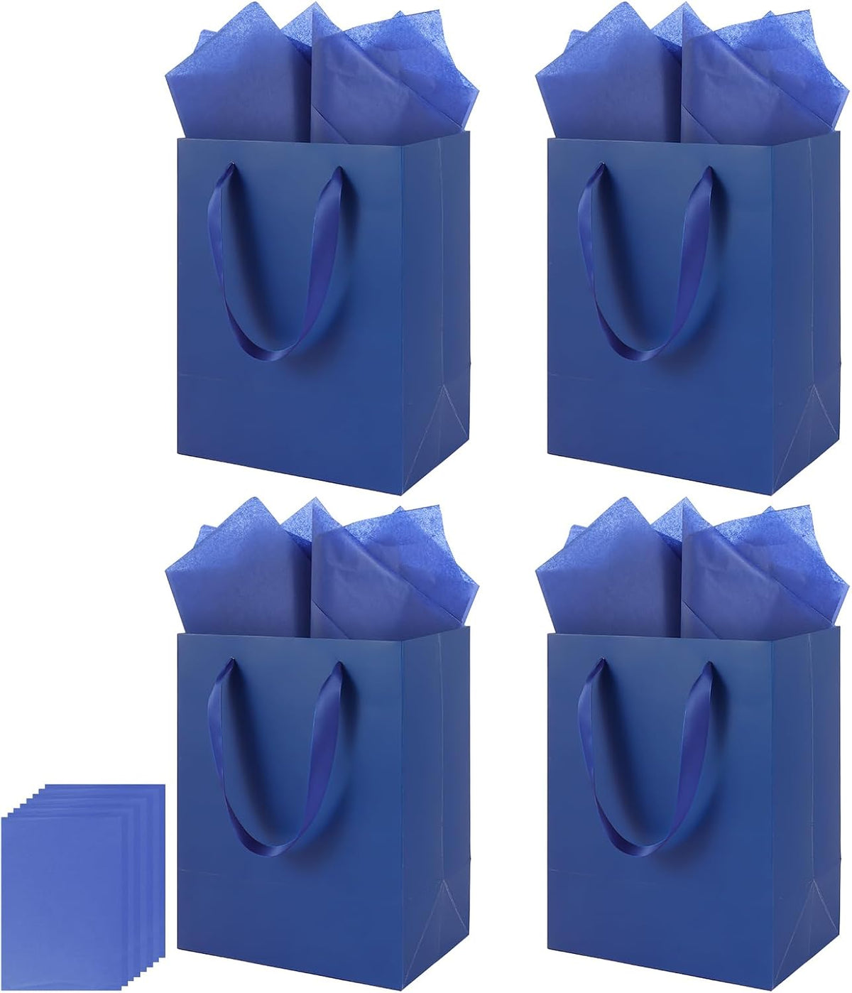 Epoesch 4 Pack Deep Blue Gift Bags Handles and 8 Tissue Papers