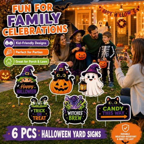 6-Pack Halloween Witch&Ghost Lawn Yard Signs with Stakes, Outdoor Decors
