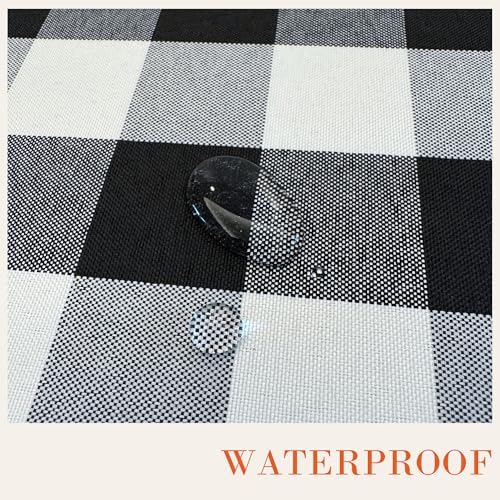 Waterproof Gingham Tablecloth, Checkered Fabric Table Cover for Kitchen Dining, Black & White Plaid Table Cloth, Rectangle Table Cloth for Indoor Outdoor Use, W60 x L102 in