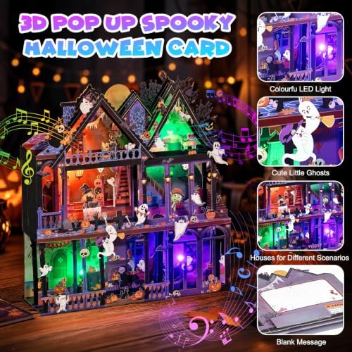 Yinqing Halloween Cards with Music and Lights, Happy Halloween Card House