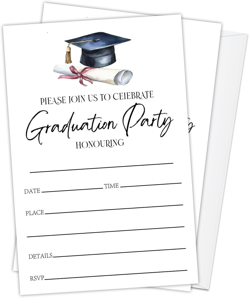 Classic Graduation Invitations 2026 with Envelopes - 20 Pack Class of 2026 Graduation Party Invitations, 4x6 Inch Fill-in Graduation Announcements for High School or College - A02