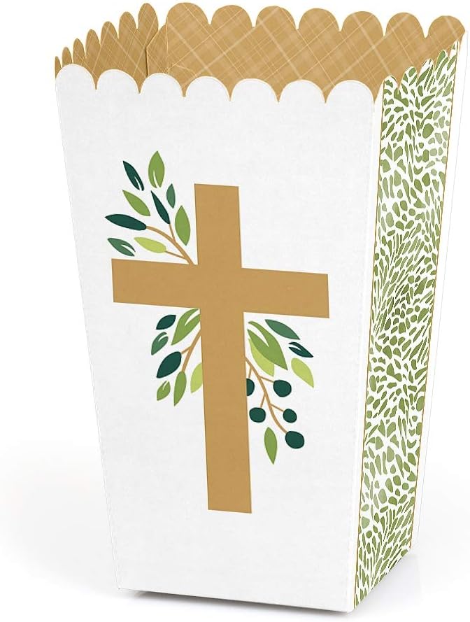 Elegant Cross Popcorn Boxes - Religious Party Treat Boxes - 12 Ct