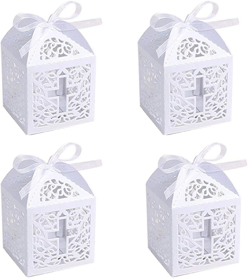 Sohapy 50Pcs Baptism Christening Favor Boxes Candy Boxes Bag Gift Box Baby Shower Favor for Baby Cute Birthday Decoration Shower Party decoration Supplies (white)