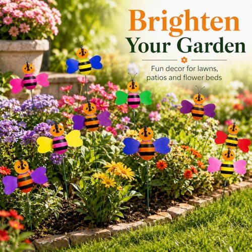 RAINFLOW 30PCS Fake Bee Garden Stakes - Colorful Flower Pot Decor