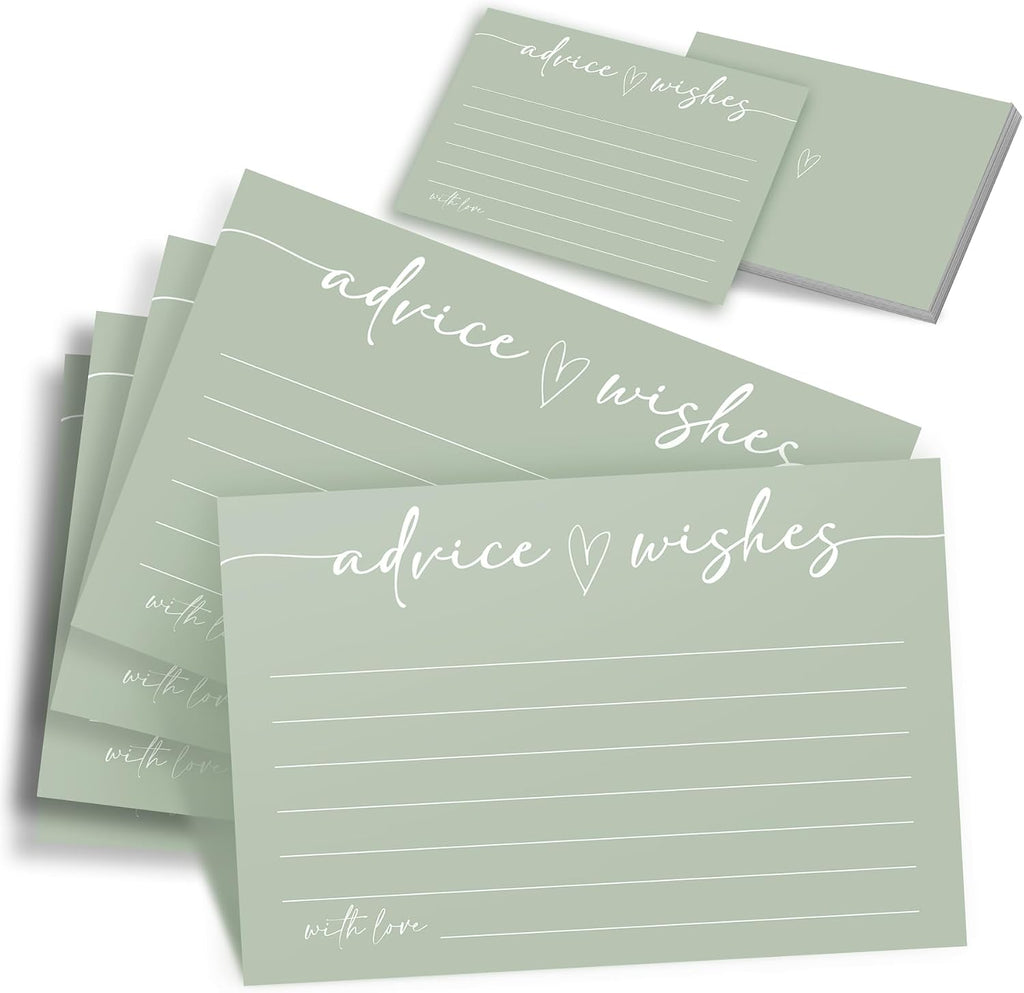 Advice and Wishes for Mr and Mrs, 60 Count Sage Green Marriage Message Cards - Minimalist Fill in The Blank Stationery for Wedding, Bride and Groom