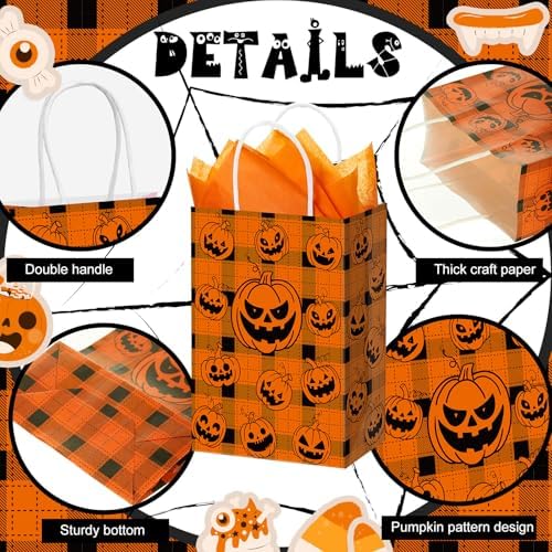 Kolldenn 48 Pcs Halloween Gift Bags with Tissue Paper for Diwali Party