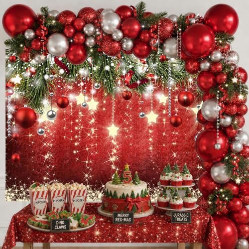 Mocsicka Christmas Backdrop Red Ball Xmas Merry Christams Party Decorations for Family Holiday Christmas for Photography Photo Booth Props (Red, 10x8ft(120"x96"))