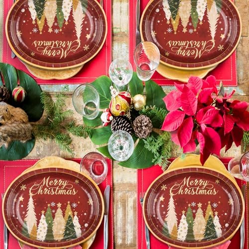 Christmas Oval Plates 10x12 Inch, Christmas Tree Disposable Plates