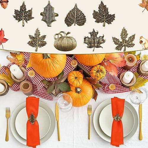 8 Sets Fall Thanksgiving Napkin Rings and Cloth Napkins, Pumpkin