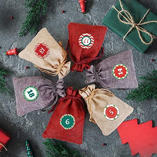 Naler Advent Calendar 2026, 24 Pieces Hanging Burlap Bags, 3 Colors