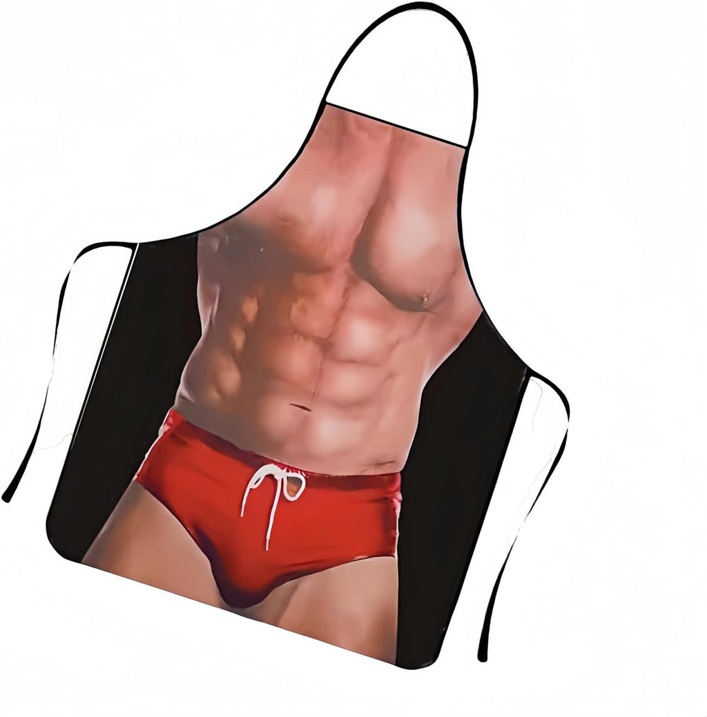 Hilarious Muscle Man Apron for Men - Adjustable Waterproof BBQ Apron, White Elephant Present for Husband and Dad