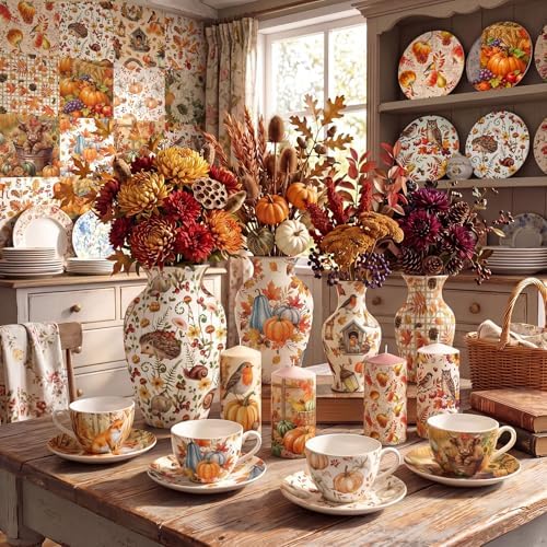 Tenceur 48 Pack 12 Styles Vintage Fall Napkins for Decoupage, 13 Inch