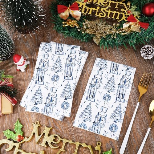 Whaline 40 Pcs Christmas Guest Napkins Disposable Paper Napkin Chinoiserie Nutcracker Dinner Hand Napkins for Xmas Kitchen Home Bathroom Party Supplies Table Decor