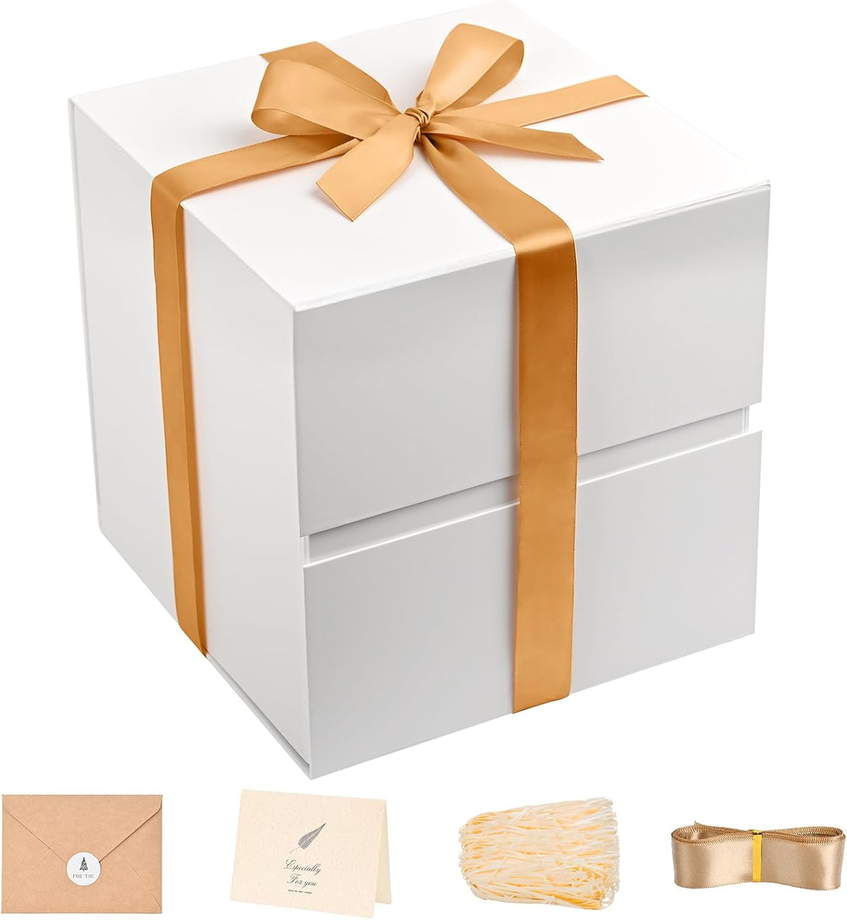 LIFELUM White Gift Box for Wedding with Magnetic Lid, 10.2"x10.2"x10.2"