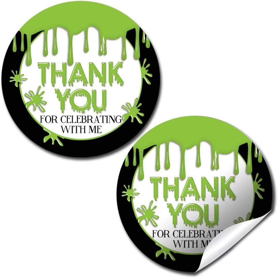 Green Slime Stickers, 40 Pack 2 Inch Slime Party Stickers, Birthday Thank You Labels for Favors, Goodie Bags and Envelopes by Amanda Creation