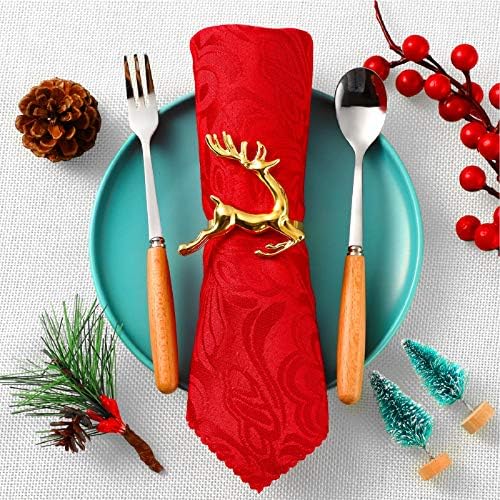 WILLBOND 6 Pcs Reindeer Napkin Rings for Christmas Table Decor, Gold