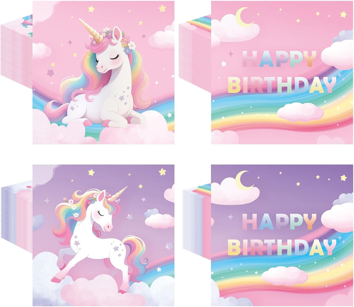 50 Pcs Unicorn Paper Napkins 6.5 x 6.5 Inches, Rainbow Birthday Theme Disposable Luncheon Dinner Party Napkins Cocktail Napkin for Unicorn Birthday Party Decorations (Unicorn)