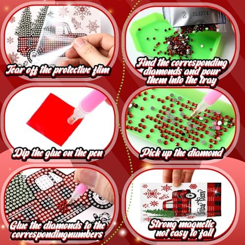 Saillong 12 Pack Plaid Christmas Diamond Greeting Cards with Envelopes