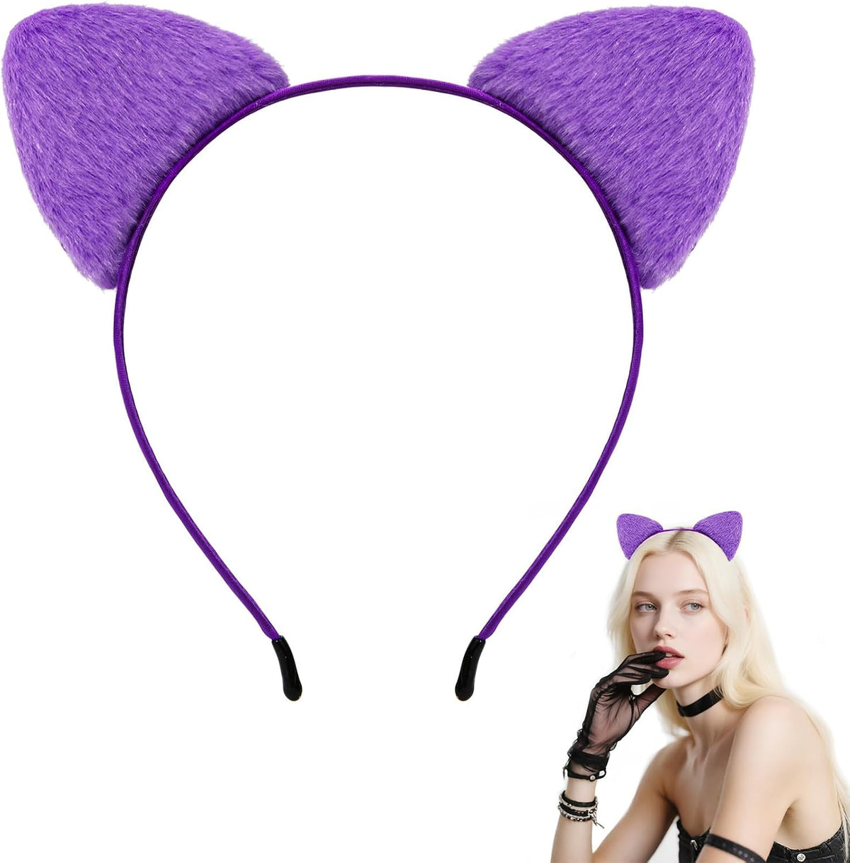 Furry Black Cat Ears Headband Costume Accessories Women Halloween Cosplay