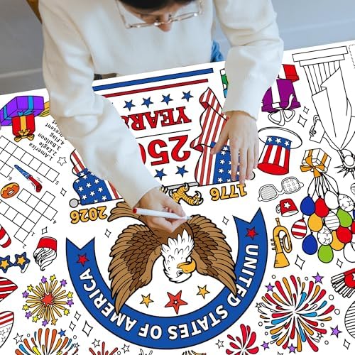 4th of July Patriotic Coloring Tablecloth, 30x72 Inches