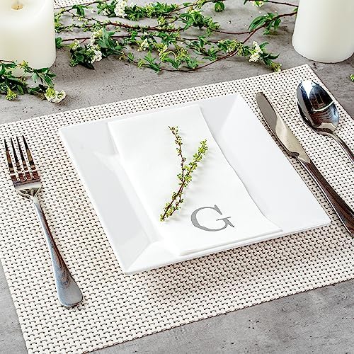 Restaurantware Paper Rectangle Silver Letter g Linen-Feel Napkin, 50 Ct