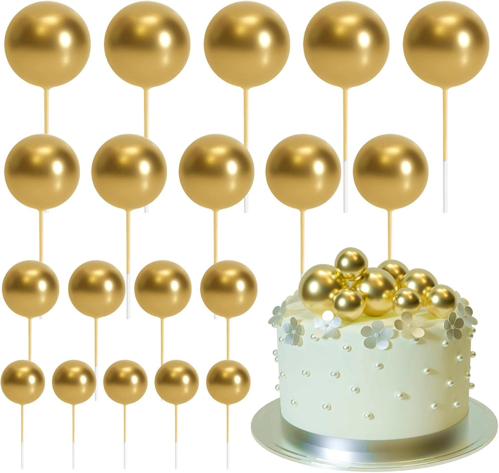 ASTARON 20 Pcs Gold Balls Cake Topper Decorations for Birthday Cake Decor