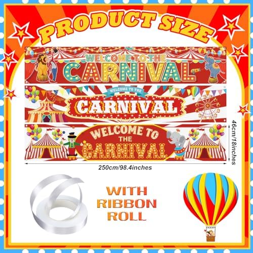 Remagr 3 Pcs Welcome to The Carnival Banner Circus Decorations