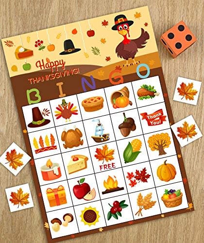 Fall Bingo Game for Kids - Thanksgiving Party Activities for 24 Players