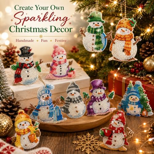 Ferraycle 12 Pcs Snowman Diamond Art Christmas Ornaments Kit, Multicolor