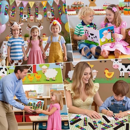 CY2SIDE Farm Animals Scratch Bookmarks - 60PCS Barnyard Animals Pig Cow Color Paper Cards Craft Kits for Kids, Spring Magic Art Scratch Bookmarks for Farm Birthday Party Favors Classroom Activities