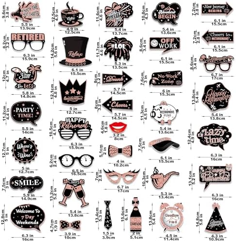 Retirement Party Photo Booth Props Kit - 37pcs Paper Photo Props 1 Frame Glitter Retirement Party Decorations for Retiree Celebration, Farewell Office Party Supplies (Rose Golden and Black)