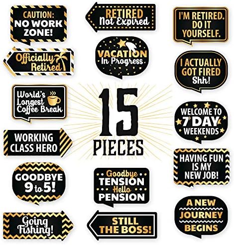 PartyGraphix Retirement Photo Booth Props - European Made Retirement Party Supplies - Easy to Assemble Selfie Props - Decorations Kit Includes 15 Pieces