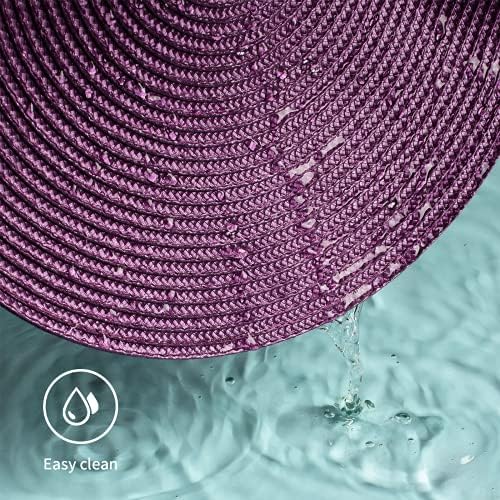 FunWheat Round Braided Placemats Set of 6 Table Mats for Dining Tables Woven Washable Non-Slip Place mats 15 inch(Purple, 6pcs)
