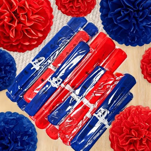 Recosis Red Blue Party Decorations, 18 Pcs Paper Pom Poms Decorations