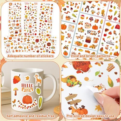 844Pcs Fall Stickers, Self-Adhesive Die-Cut Autumn Pumpkin Stickers Crafts